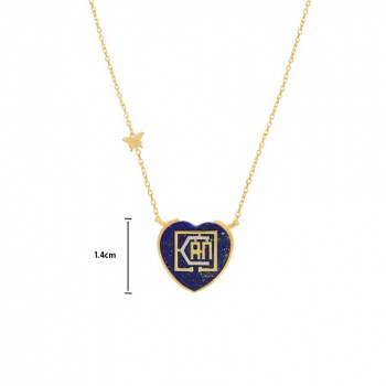 Gold chain 18k with I CAN pendant heart shape on lapis stone