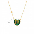 Gold chain 18k with I CAN heart shape pendant on green agate stone