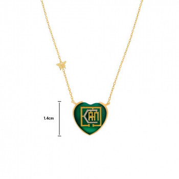 Gold chain 18k with I CAN heart shape pendant on green agate stone