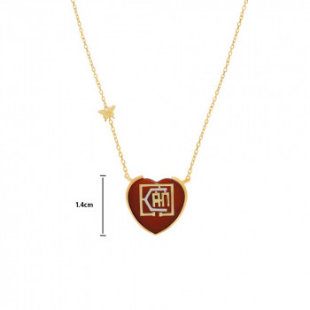 Gold chain 18k with I CAN pendant heart shape on red agate stone