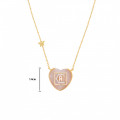 GOLD CHAIN 18k WITH I CAN PENDANT HEART SHAPE ON PINK QUARTZ STONE