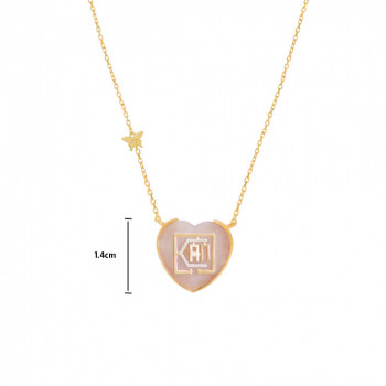 GOLD CHAIN 18k WITH I CAN PENDANT HEART SHAPE ON PINK QUARTZ STONE