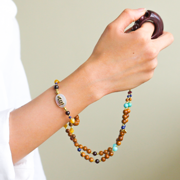 electronic bearish IN THE NAME OF AL-JALALAH -ALLA with turquoise , garnet , yellow tiger eye , lapis , amazonite , coke wood