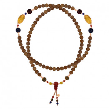 agarwood bearish with amber , tiger eye , lapis and red agate 