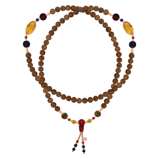 agarwood bearish with amber , tiger eye , lapis and red agate 