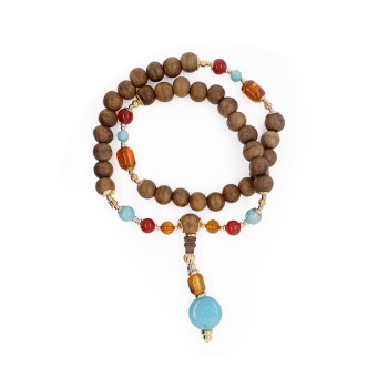 Amazonite Bearish with Amber stones, Red agate and Agar wood 