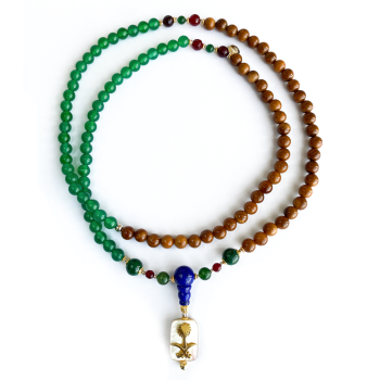 tow swords and balm bearish with green jade , Rubi agate , Malachite , Lapis , green agate and coke wood 