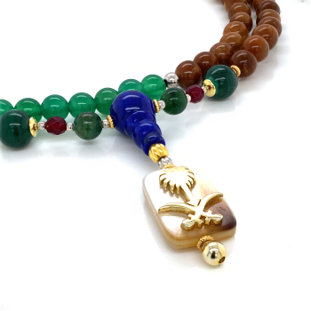 tow swords and balm bearish with green jade , Rubi agate , Malachite , Lapis , green agate and coke wood 