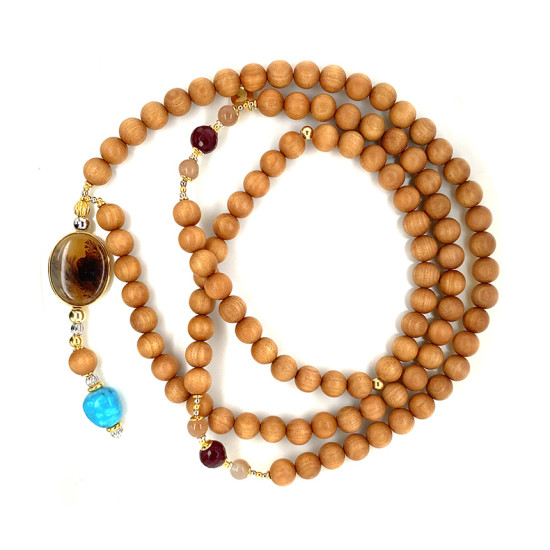Agate Bearish with Turqoise, Ruby, Multycolor Moonstone and Wood
