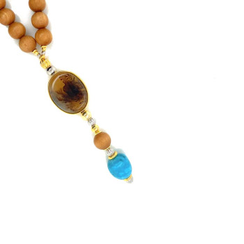 Agate Bearish with Turqoise, Ruby, Multycolor Moonstone and Wood