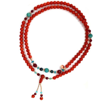 CORAL BEARISH WITH TURQOISE , CHRYSOCOLLA AND RUBY AGATE STONE .