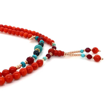 CORAL BEARISH WITH TURQOISE , CHRYSOCOLLA AND RUBY AGATE STONE .