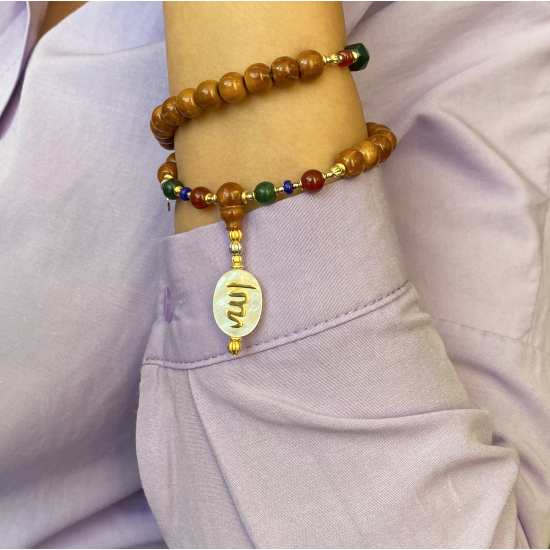 ( ALLAH ) GOD NAME BEARISH WITH RED AGATE  , GREEN JAD , BLOOD STOONE  AND COKE WOOD