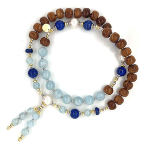 AQUAMARINE BEARISH WITH LAPIS, PEARLS, COKE WOOD