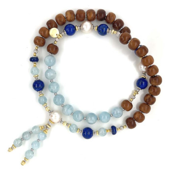 AQUAMARINE BEARISH WITH LAPIS, PEARLS, COKE WOOD