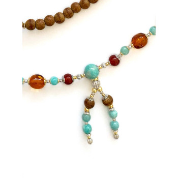 AMAZONITE BEARISH WITH RED AGATE, AMBER, OUD WOOD 