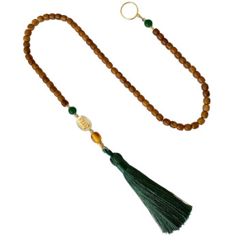 BEARISH IN THE NAME OF AL-JALALAH -ALLAH WITH GREEN AGATE  , AMBER , COKE WOOD