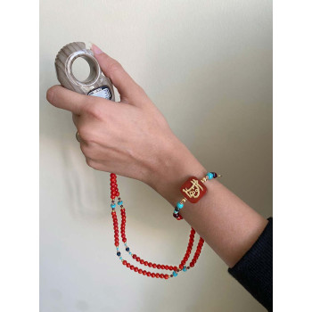 ELECTRONIC BEARISH IN THE NAME OF AL-JALALAH - ALWAHHAB WITH RED AGATE, RUBY AGATE,CORAL AND TURQUOISE
