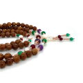 GREEN AGATE BEARISH WITH PEARL, AMETHYST, RUBY AGATE AND COKE WOOD