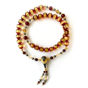 GOLD 18K PLATED AMBER BEARISH WITH RUBI AGATE , CITRINE AND HAMATITE 