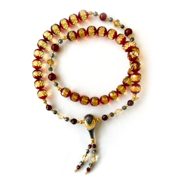 GOLD 18K PLATED AMBER BEARISH WITH RUBI AGATE , CITRINE AND HAMATITE 