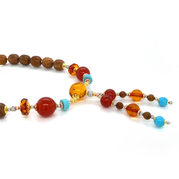 AMBER BEARISH WITH TURQUOISE , RED AGATE AND COKE WOOD