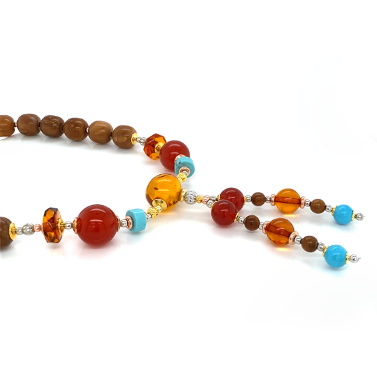 AMBER BEARISH WITH TURQUOISE , RED AGATE AND COKE WOOD