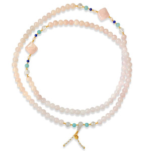 PINK QUARTZ BEARISH WITH AMAZONITE, LAPIS, CRYSTAL, AND QUARTZ