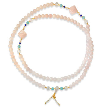 PINK QUARTZ BEARISH WITH AMAZONITE, LAPIS, CRYSTAL, AND QUARTZ