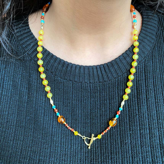 YELLOW AGATE BEARISH WITH AMBER,RED AGATE, AMAZONITE AND TURQUOISE YELLOW AGATE BEARISH WITH AMBER,RED AGATE, AMAZONITE AND TURQUOISE