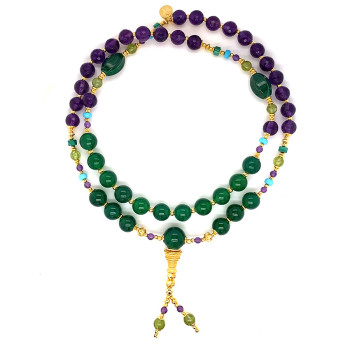 24K GOLD PLATED AMETHYST BEARISH WITH TURQUOISE HALOLITE , MALACHITE , GREEN AGATE .