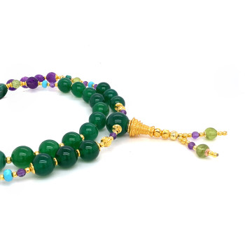 24K GOLD PLATED AMETHYST BEARISH WITH TURQUOISE HALOLITE , MALACHITE , GREEN AGATE .