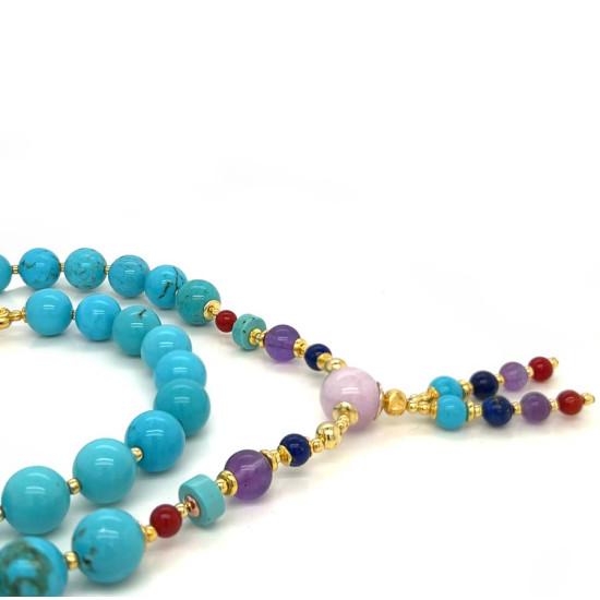 TURQUOISE BEARISH WITH AMETHYST, LAPIS LAZULI, RED AGATE AND KAYANITE