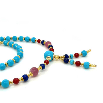 TURQUOISE BEARISH WITH LAPIS LAZULI, RED AGATE AND TOURMALINE