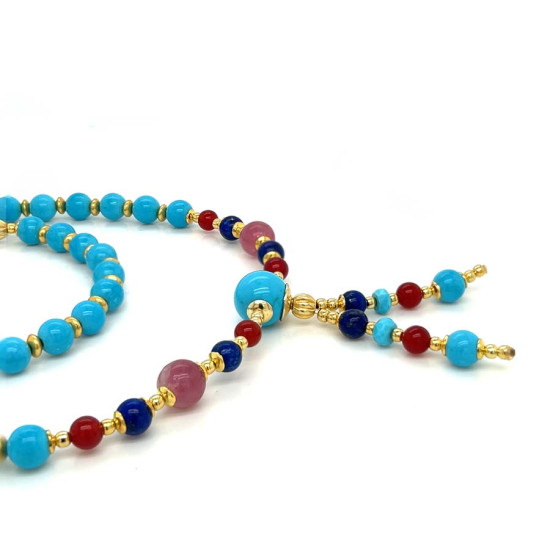 TURQUOISE BEARISH WITH LAPIS LAZULI, RED AGATE AND TOURMALINE
