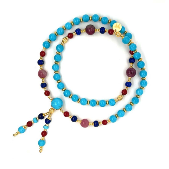 TURQUOISE BEARISH WITH LAPIS LAZULI, RED AGATE AND TOURMALINE