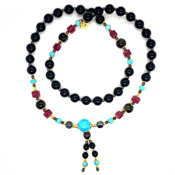 TURQUOISE BEARISH WITH RUBY, HEMATITE, ONYX ، OBSIDIAN