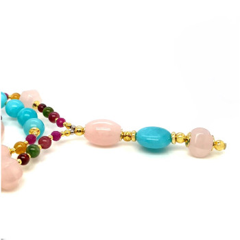 AMAZONITE TASBIH WITH PINK QUARTZ AND MULTI-COLORED TOURMALINE