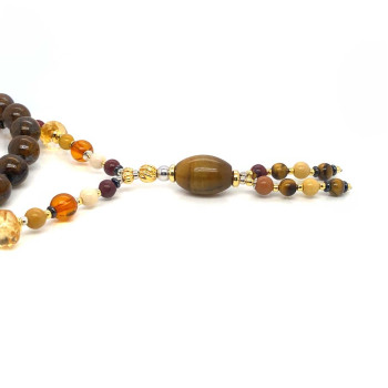 TIGER EYE MISBAHA WITH MULTI-COLOR JASPER, AMBER, AND CITRINE