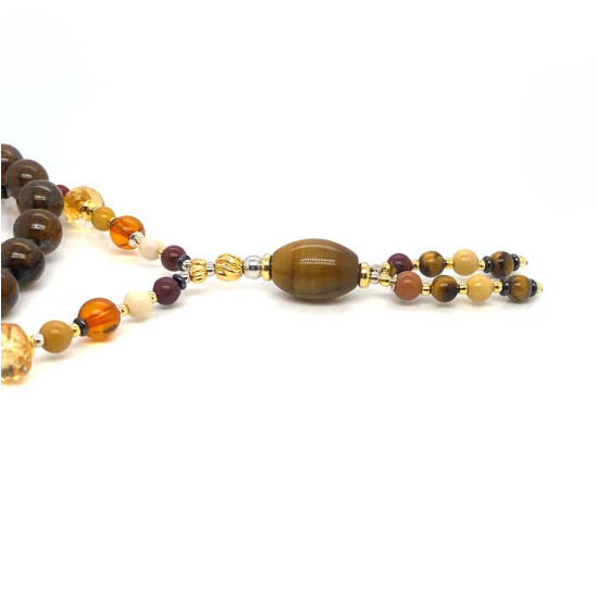 TIGER EYE MISBAHA WITH MULTI-COLOR JASPER, AMBER, AND CITRINE