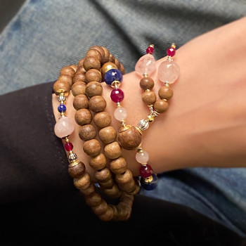 Morganite bearish with kyanite ، lapis and rubi agate with Oud wood