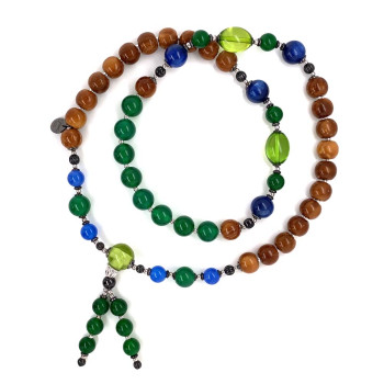 GREEN AGATE BEARISH WITH KYANITE, CARIBBEAN AMBER, BLUE AGATE AND COKE WOOD