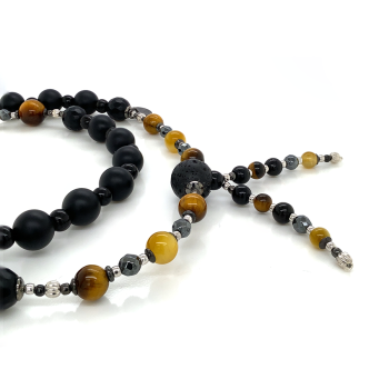 BLACK MATT ONYX BEARISH WITH HEMATITE AND TIGEREYE 