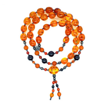 OVAL AMBER ROSARY WITH MATTE AMBER & AGATE