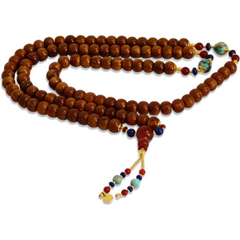 Bearish with Coke wood rosary with turquoise jasper, red agate and lapis stones
