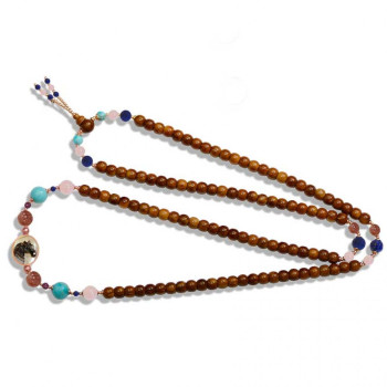 Coke wood rosary with black and white horse shell with turquoise jasper, Pinnk quartz , lapis, garnet, and cherry quartz stones
