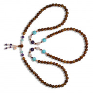 Coke wood rosary with turquoise jasper, amethyst, garnet and pink quartz stone