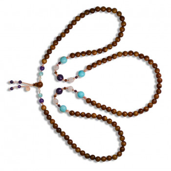 Coke wood rosary with turquoise jasper, amethyst, garnet and pink quartz stone