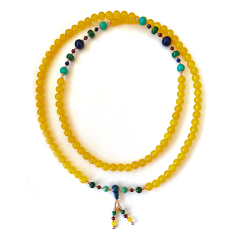Yellow agate, turquoise, garnet, lapis and malachite rosary with Imam Lapis