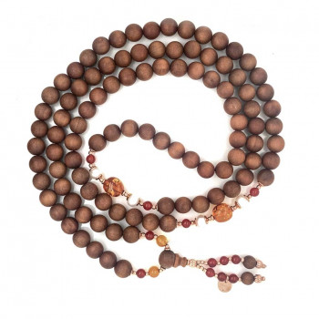 Sandalwood bearish with red agate , Amber and Pearl